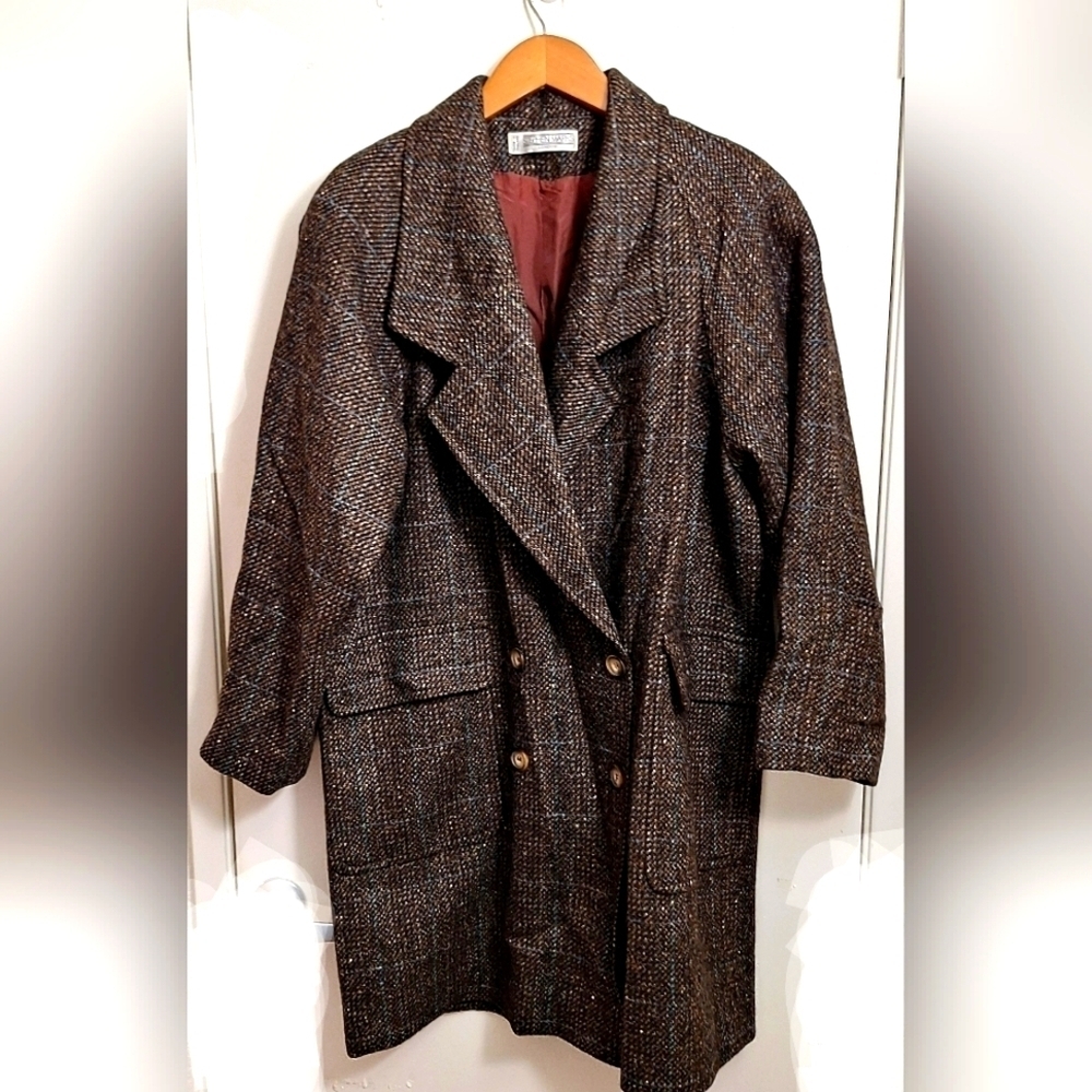 Vintage Imported Couture Stephen Marks Retro Wool Plaid Coat & Midi Pencil Skirt